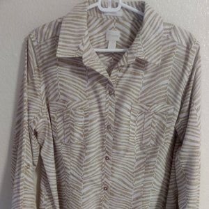 Chico's:  Tan Stripe Button Down Shirt